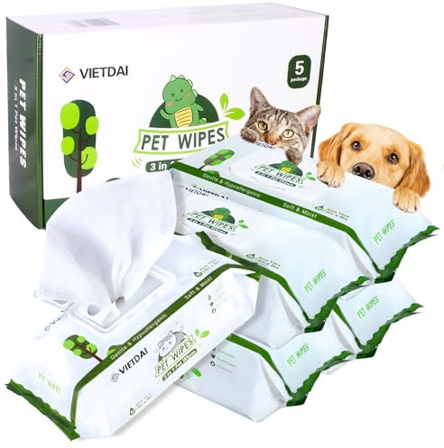 VIETDAI Pet Wipes for Dogs and Cats - 400 Count Extra Thick Dog Wet Wipes Hypoallergenic Puppy Cleaning Wipes for Fur Paws Bums and Face With Aloe Vera and Vitamin E