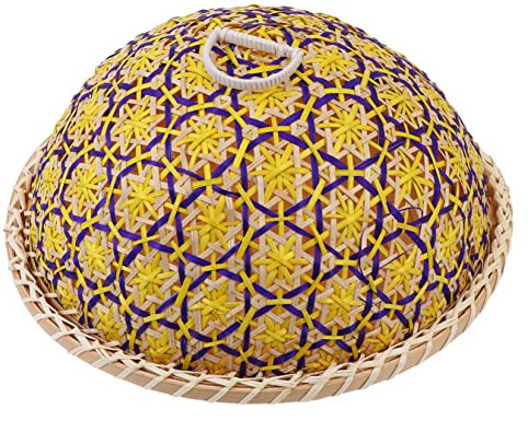 ABOOFAN 1 Set Storage Basket Cake Tray Round Tray Bread Serving Dome with Lid Outdoor Food Cover Tents Breakfast Tray Breakfast Serving Tray Wicker Food Cover Mesh Plate