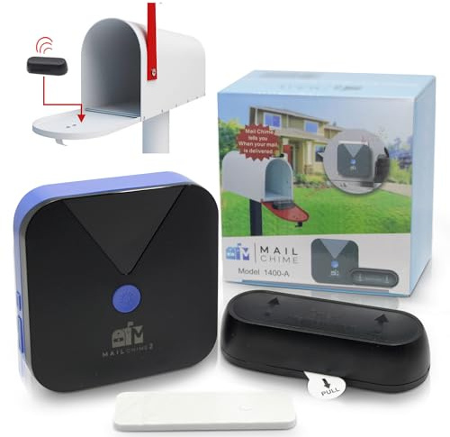 Mail Chime: Mail Alarm - Long Range (500 ft) Wireless Mailbox Alert - LED Light and Sound Alerts 20 Year Proven Brand