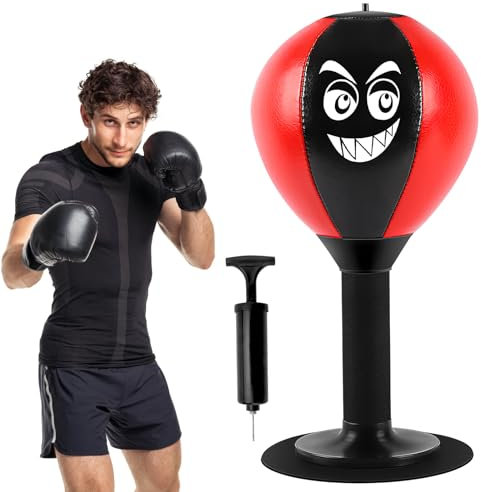 Punchingball Tisch, Funpunch Rage Bag Schreibtischboxsack Tool Mini boxsack Boxing Gadgets Desktop-Boxsack Stress Buster mit Saugnapf Strapazierfähiger Ball zum Stressabbau (Rot)