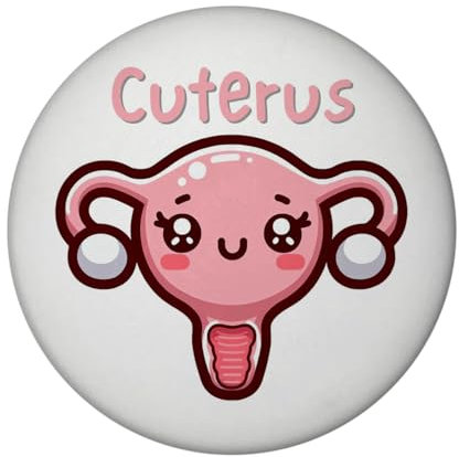 Gebärmutter Kawaii Magnet rund mit Spruch Cuterus Uterus mit niedlichem Gesicht im süßen Stil Uterin charmant