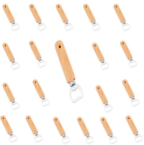 20 Pcs Wooden Handle Bottle Openers - Stainless Steel Portable Beer Bottle Opener for Home Kitchen Bar