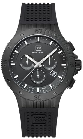 GLOCK Herren Quarz Uhr | 44mm Gehäuse | Armbanduhr mit Schwarzem Edelstahlgehäuse | Schwarzem Zifferblatt | Schwarzem Silikonarmband | 20ATM | GW-42-2-24