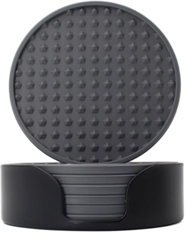 Sottobicchieri in silicone, sottobicchieri con supporto - Set di sottobicchieri per tavolino | Confezione da 6 sottobicchieri addensati, supporto incluso protezione anti-traboccamento da tavolo decora