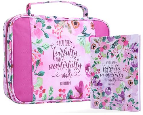 Faithful Hers Set di 2 custodie per bibbia da donna, con quaderno, borsa da chiesa, custodia per libri per studio della Bibbia, con manico, leggera, con cerniera, borsa per il trasporto, regalo di
