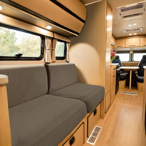SYLC Bezüge Für Wohnwagenpolster Jacquard, rutschfeste Wohnmobil Sitzbezüge Mit 2 Cord, Sofa Sitzkissenbezug Für Schonbezug Wohnwagen Polster (Taupe,Breite 130-160 cm, Tiefe 60-90 cm)