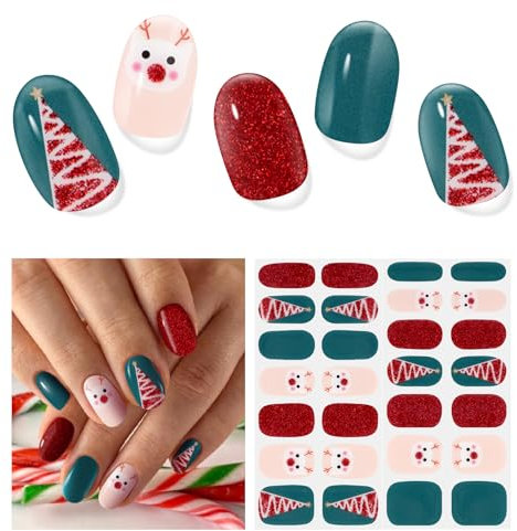 Christmas Nagelfolie UV Härtend - 28 Stück Nagelsticker Weihnachten UV Gel Nagelfolien Selbstklebend Nail Sticker Nagellackstreifen Gel-Nagelaufkleber Weihnachtsbaum Art Stickers DIY für Damen Mädchen