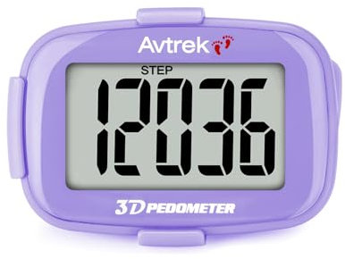 Avtrek Pedometro con contapassi, con funzione di conteggio dei passi, display retroilluminato e visualizzazione dell'ora (viola)