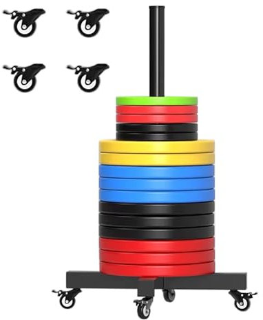 Rolling Olympic Weight Plate Rack with Rolling Wheels, Space Saving Vertical Bumper Plate Rack Holder for Weight Plates Storage, Gym Organizational Equipment(1.9in-Apertures,H-90cm/35.4in)