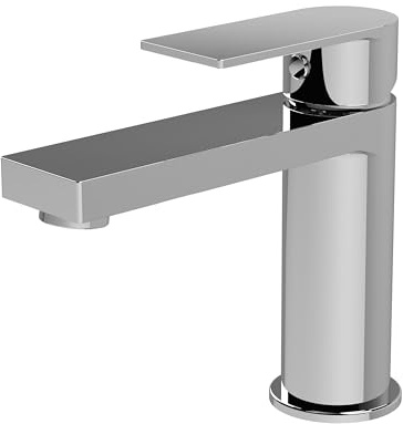 Balterley Bathroom Sink Taps, Mono Basin Mixer Tap with Push Button Waste, Single Lever Temperature Control Bathroom Tap, Round Body, Flat Square Tip Spout Taps - 50 x 166 x 149mm (Chrome)