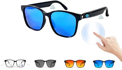 Intelligente Audio Sonnenbrille für Herren Damen mit Mikrofon Lautsprecher Wireless Bluetooth Smart Sun Glasses Polarisierten Brillengläsern Audiofunktion mit Kopfhörer (Blau)