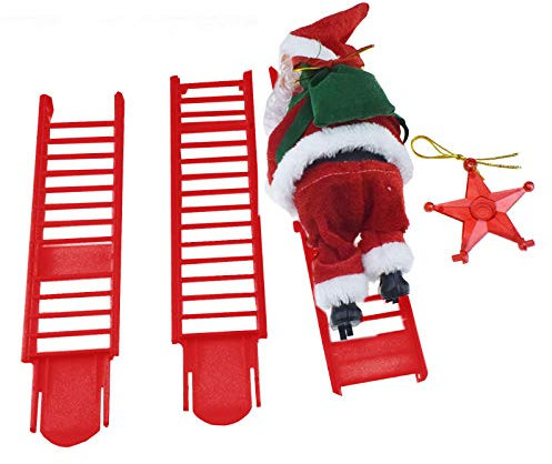 SANRLO Automatisch elektrische Leiter, Weihnachtsmann, Kletterleiter, Ornament zum Aufhängen an Weihnachtsbaum oder im Innenbereich