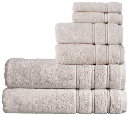 Christy Antalya Bath Sheets Set | 6 Piece | 100% Turkish Cotton | 600GSM | Soft Plush Luxury Towel Set | 2 Bath Sheets 2 Hand Towels 2 Face Cloths | Quick Dry | Pumice Beige