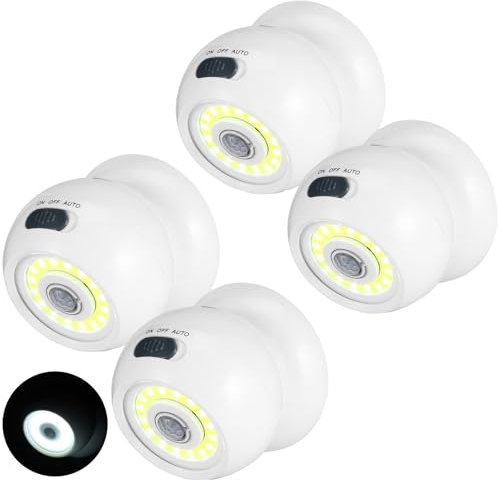 Motion Sensor PIR Light, 360° Rotating COB Motion Sensor LED Spotlight LED Security Light with Motion Sensor, Battery Operated PIR Sensor Security Light for Stair Hallway Garage Entrance-4 Pack