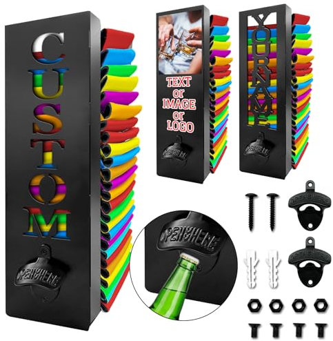 Custom Can Cooler Holder with Bottle Opener Personalised Wall Mounted 2 in 1 Can Cooler Organizer Customised Metal Cooler Dispenser with Name Photo for Party Bar Beer Drinker