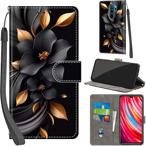 PHINIENLAND Cover per Xiaomi Redmi Note 8 Pro PU Pelle Custodia Flip Fiori | Custodia in pelle PU, Chiusura magnetica, Supporto regolabile, Scomparti schede, Protezione totale per Redmi Note 8 Pro