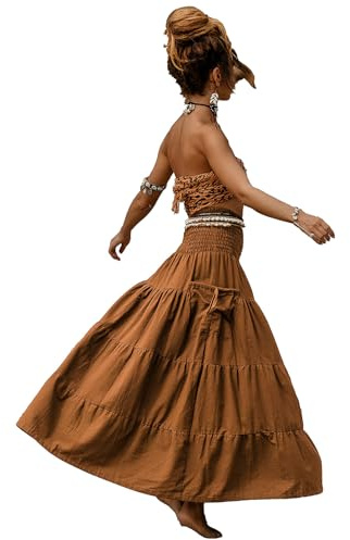 JENJON Femme Jupe de Plage Longue Bohème Robe 2 en 1 Jupe Eté avec Poche Couleur Unie