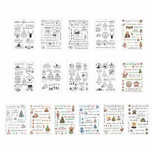 YCHUCH Packung Von 16 Weihnachtskerzen Aufklebern Mehrfacher Muster Kubikdruckdekoration Aufkleber Für Advents Kerze