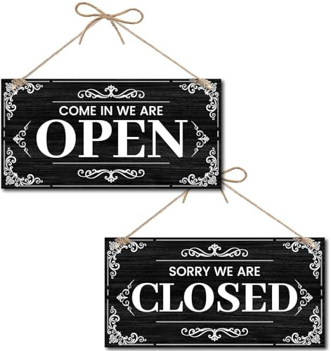 CREATCABIN Holzschild Kommen Sie Herein Wir Haben Geöffnet Holztürschild Dekoration Rustikal TUT Uns Leid Wir Haben Geschlossen Doppelseitig Wendbar Offen Geschlossen Buchstabentafel Geschäft 30x15cm