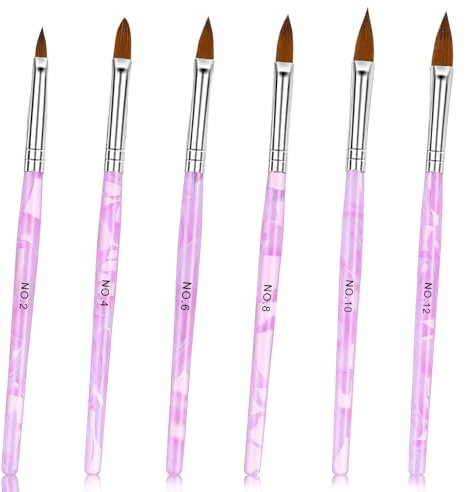 6 Stück Gel Pinsel für Nägel, Acryl Pinsel für Nägel, Nagel Pinsel Set für Nailart, Professionell Nagelpinsel Nail Art Nagel Stift für Malerei