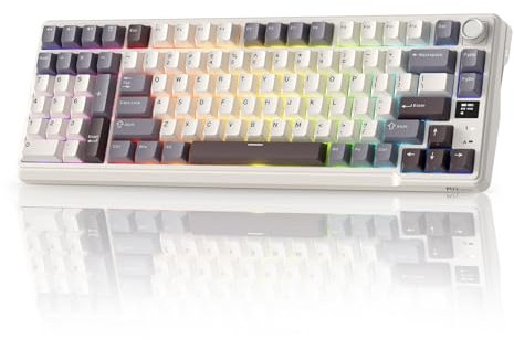 RK ROYAL KLUDGE Teclado mecánico L98, RGB, 2.4Ghz/BT/cableado, interruptor crema, marrón sándalo