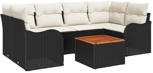 vidaXL Garten-Sofa-Set 7 pcs Schwarz Poly Rattan, Garten-Sofa-Set, modulares Design, Möbel für draußen, Rattan-Patio, entspannende Lounge für Balkon