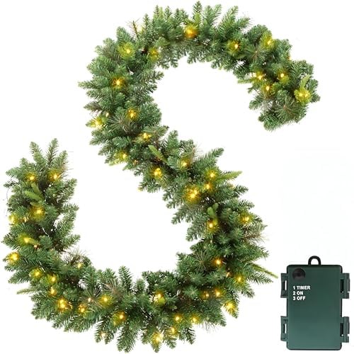 Weihnachtsgirlande mit Beleuchtung 2.7M Tannengirlande 50LED Lichterkette Batterie für Innen Außen Mit Timer Weihnachtsdeko Weihnachten Deko Girlande Warmweiß