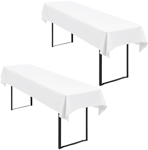 2 Stück Biertischdecken Weiß Biertisch Cover Universell für 50 cm und 70 cm Biertisch, Wasserdichte Tischdecke Waschbar Polyester 250 x 100 cm Tischdecken Für Garten, Terrasse, Partys im Freien