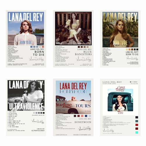 6pcs Singer Lana Poster Cover Limited Edition Posters Leinwand Poster Schlafzimmer Dekoration Landschaft Büro Raumdekoration Geschenk Unframe08x12inch(20x30cm)