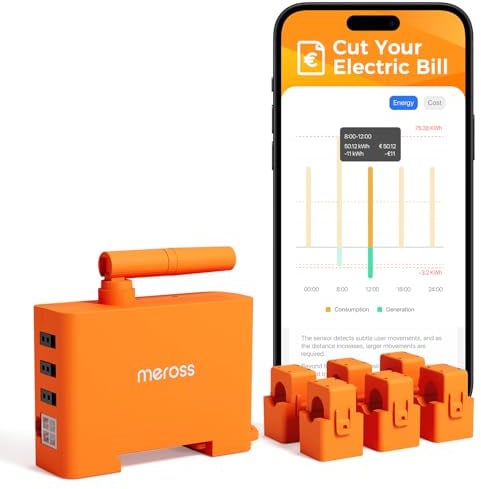 Meross EM06P Misuratore di Energia Trifase, Contatore di energia WiFi 6 Canali intelligente Smart Meter per Pannelli Solari, Fotovoltaico, Home Assistant, Zero Immissione, Cloud Gratuito