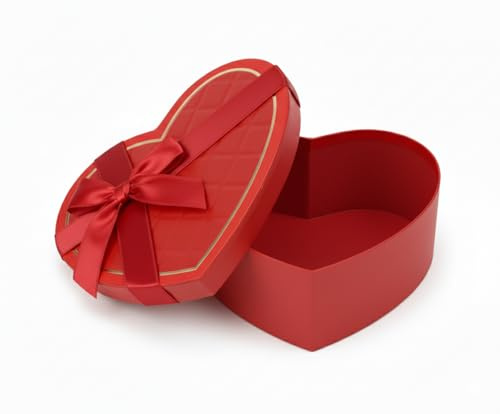 Emartbuy Luxuriöse Geschenkbox mit rotem Herz, 16 x 14 x 6 cm, mit Satinschleife, kompakte Luxus-Box für Schokolade, Schmuck und romantische Geschenke