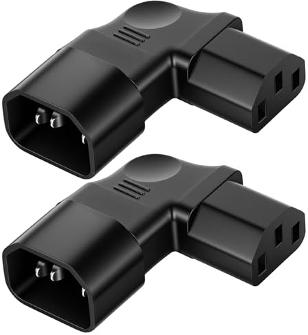 AXFEE Kaltgerätestecker Gewinkelt, 2 STK 90° Nach Rechts Rechtwinkliger | IEC-Stecker C14 auf C13-Buchse, 3 Pin 250V 10A Kaltgerätestecker, Kaltgerätekabel Winkelstecker für PDU Computer HDTV