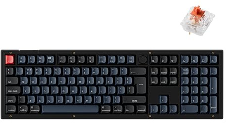 Keychron V6 Wired Mechanical Keyboard Knob Version, Full-Size QMK Programmable with Hot-swappable Pro Silent Red Linear Switch Compatible with Mac Windows Linux (Frosted Black-Translucent), UK Layout
