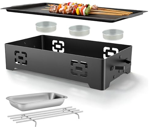 Piastra Riscalda per BBQ,Mantieni in Caldo Grigliata su Piastra in Acciaio Inox,Scaldavivande a Candela,Piastra Mantieni Caldo per Carne alla Griglia,Riscaldatore per Grigliate per Feste e Campeggio