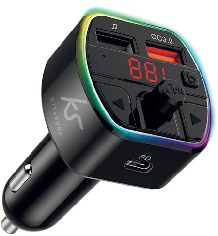 Kitsound MYFM2S Wireless FM Transmitter | Bluetooth Car Audio Converter | Hands-Free Calling | USB Charger | Smartphone Compatible