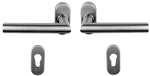 Edelstahl Haustür Griff Komplettgarnitur auf Ovalrosette Gehrungsform