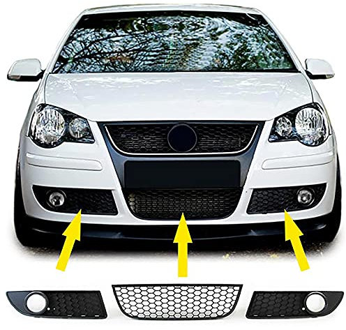 Waben Grill Kühlergrill Einsatz + Nebelscheinwerfer Blenden für VW Polo 9N3