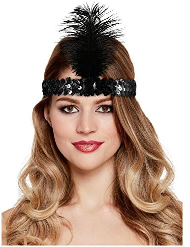 Spassprofi Schwarzer Kopfschmuck mit Feder + Pailletten Charleston 20er Jahre Federschmuck