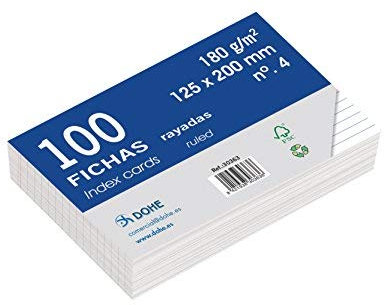 Dohe 30363 Karteikarten, liniert, weiß, 180 g, Nr. 4, 125 x 200 mm, 100er-Pack