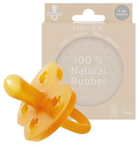 HEVEA Naturkautschuk Schnuller SYMMETRISCH, 3-36 Monate - Hygienisches Einteiliges Design für Neugeborene bis Kleinkinder, BPA-frei, Weich & Langlebig - Einzelpackung (Natürlich)