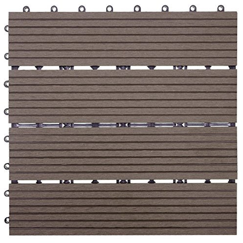 Mendler WPC Bodenfliese Rhone, Holzoptik Balkon/Terrasse, 11x je 30x30cm = 1qm linear - Basis Coffee