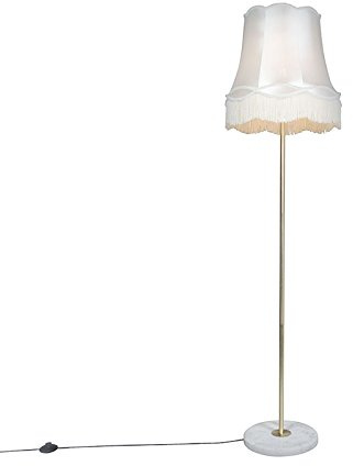 Qazqa - Retro Floor lamp Brass with Granny Shade Cream 45 cm - Kaso- - Retro - Suitable for LED E27 | 1 Light - Steel Floor lamp - Suitable for Living Room I Bedroom I