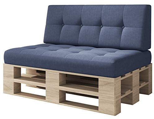 sunnypillow Palettenkissen für Palettenmöbel - 2er Set - Palettenauflage für Palettensofa - Palettenpolster für Garten, Gesteppte Kissen mit Knöpfen für Europaletten - Rückenkissen & Sitzkissen Blau