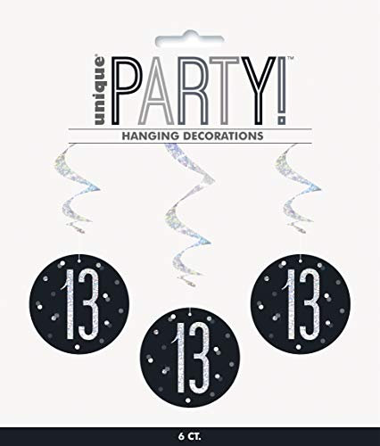 Unique 83781 Black Prismatic 13th Birthday Hanging Decorations,32 6 Pcs, Age 13