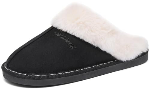 ChayChax Damen Herren Warme Plüsch Hausschuhe Flauschige Pantoffeln Memory Foam Slippers im Herbst und Winter für Drinnen und Draussen, Schwarz, 40/41 EU = Hersteller 42/43