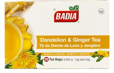Badia Dandelion & Ginger Tea, 25 Bags – Herbal Detox Blend for Digestive Support and Liver Health