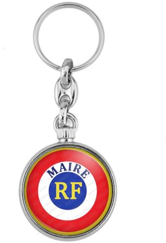 BADGMANIA | Porte clés Métal RF Maire | Cocarde Bleu Blanc Rouge | Position haute | Logo 33mm 2 faces