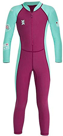 Kids Girls Swimsuit One Piece Water Sports UPF 50 Sun Protection Rash Guard Long Sleeves Front Zip Full Suit Thermal Wetsuit Swimwear for Swimming Diving Snorkeling Surfing Hot Pink 5-6 Yeasr
