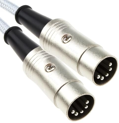 kenable Professional MIDI Cable 5 Pin DIN Fully Wired Shielded Braided Lead Audio Keyboard Stereo 1m White