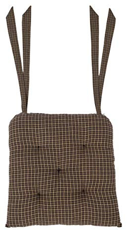 VHC Brands 14x14 Chair Cushion for Small Dining Chairs with Ties, Kettle Grove Farmhouse Black and Tan Check Plaid, Indoor Kitchen Seat Cushion